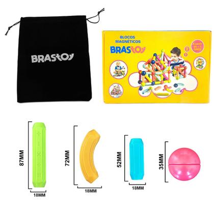 Imagem de Bloco de Montar Magnético Infantil Brinquedo Educativo Kit Criativo Peças Grandes Encaixe Imã 64pçs