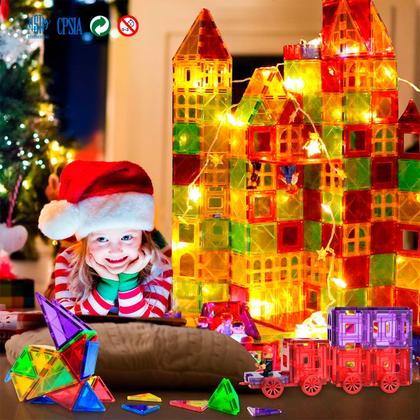Imagem de Bloco de Montar Magnético Infantil Brinquedo Educativo Kit Criativo Peças Grandes Encaixe Imã 65 ou 130 peças
