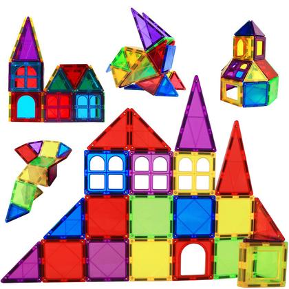 Imagem de Bloco de Montar Magnético Infantil Brinquedo Educativo Kit Criativo Peças Grandes Encaixe Imã 65 ou 130 peças