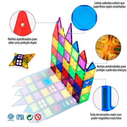 Imagem de Bloco de Montar Magnético Infantil Brinquedo Educativo Kit Criativo Peças Grandes Encaixe Imã 65 ou 130 peças