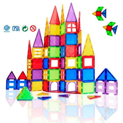 Imagem de Bloco de Montar Magnético Infantil Brinquedo Educativo Kit Criativo Peças Grandes Encaixe Imã 65 ou 130 peças