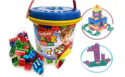 Imagem de Bloco De Montar Super Balde 100 Peças 1100- World Blocks