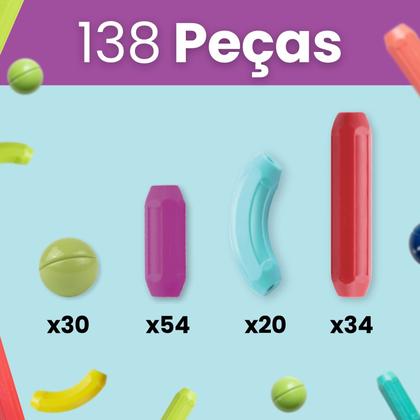 Imagem de Bloco Magnético de Montar Construção Infantil Brinquedo com Peças 138 Peças Grandes ATENTU