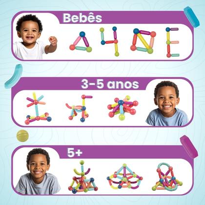 Imagem de Bloco Magnético de Montar Construção Infantil Brinquedo com Peças 138 Peças Grandes ATENTU