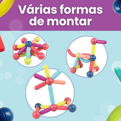Imagem de Bloco Magnético de Montar Construção Infantil Brinquedo com Peças 138 Peças Grandes ATENTU