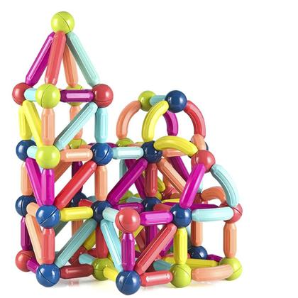 Imagem de Bloco Magnético de Montar Infantil 64 ou 120 Peças Brinquedo Educativo Criativo Peças Grandes de Encaixe Imã Coloridas Grandes