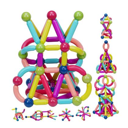 Imagem de Bloco Magnético de Montar Infantil 64 ou 120 Peças Brinquedo Educativo Criativo Peças Grandes de Encaixe Imã Coloridas Grandes