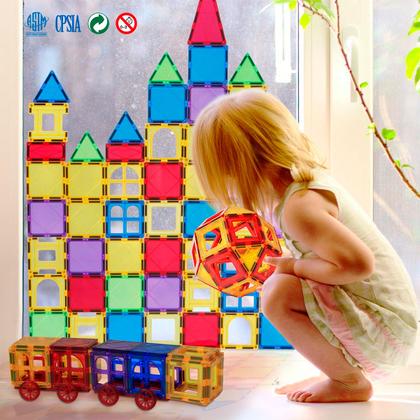 Imagem de Bloco Magnético Infantil 65 ou 130 Peças Coloridas Brinquedo Educativo Criativo com Bolsa de Armazenamento