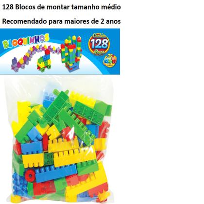 Imagem de Bloco Monta Monta Kit 128 Peças Brinquedo Infantil Educativo