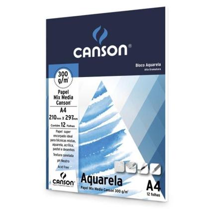 Imagem de Bloco Papel Canson Aquarela 300g A4 Bloco c/12flsM