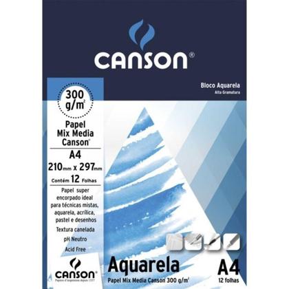Imagem de Bloco Papel Canson Aquarela 300g A4 Bloco c/12flsM
