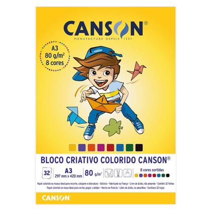 Imagem de Bloco Papel Criativo A3 Canson 80g 8 Cores 32 folhas