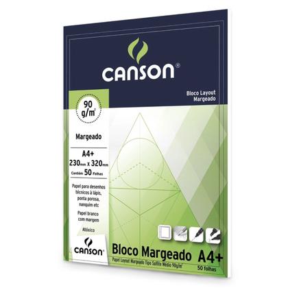 Imagem de Bloco Papel Margeado A4+ 23cm X 32cm Canson 50 Folhas