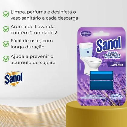 Imagem de Bloco Sanitário Para Caixa Acoplada Sanol 2 Unidades - Limpeza e Perfume Vaso Sanitário Fragrância:Lavanda