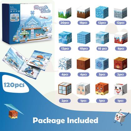 Imagem de Blocos de construção magnéticos BrightBlox 120PCS Ice-Castle