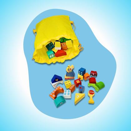 Imagem de Blocos de Construcao Minha Cidade em Madeira para Montar com 140 Pecas Yins Kids Brinquedo Recreativo Didatico