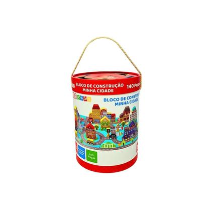 Imagem de Blocos de Construcao Minha Cidade em Madeira para Montar com 140 Pecas Yins Kids Brinquedo Recreativo Didatico