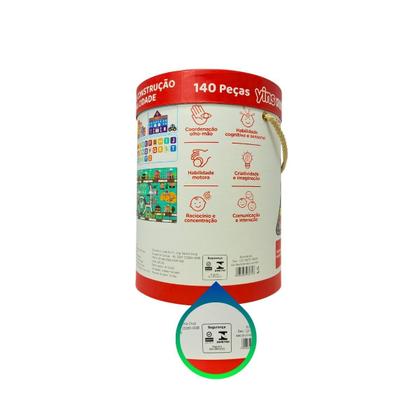 Imagem de Blocos de Construcao Minha Cidade em Madeira para Montar com 140 Pecas Yins Kids Brinquedo Recreativo Didatico