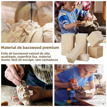 Imagem de Blocos De Madeira Natural De Basswood Para Escultura, 10 a 24 Peças, Madeira Macia Não Acabada Para