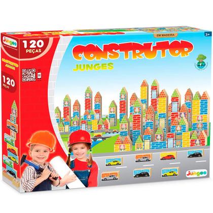 Imagem de Blocos de Montar 120 Peças Em Madeira Constructor Construtor Junges Pequeno Arquiteto Criatividade