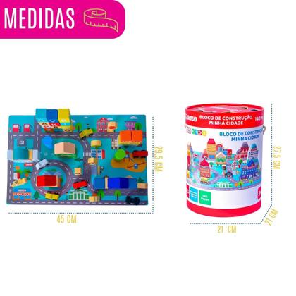 Imagem de Blocos de Montar 140 Pçs Brinquedo de Construção Infantil Criança Presente Estimula Aprendizado Criatividade Imaginação Cidade Madeira
