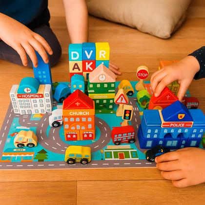 Imagem de Blocos de Montar 140 Pçs Brinquedo de Construção Infantil Criança Presente Estimula Aprendizado Criatividade Imaginação Cidade Madeira