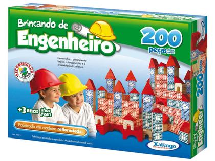 Imagem de Blocos de Montar Brincando de Engenheiro 200 Peças Madeira Educativo Xalingo 53065