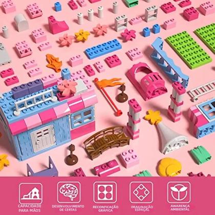 Imagem de Blocos De Montar Castelo Da Princesa Rosa 174 Peças DIY Brinquedos Educacionais Coloridos Para