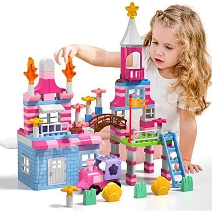 Imagem de Blocos De Montar Castelo Da Princesa Rosa 174 Peças DIY Brinquedos Educacionais Coloridos Para
