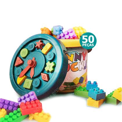 Imagem de Blocos de Montar com Balde 50 Peças Brinquedo Infantil de Encaixar Educativo Criança Oferta 