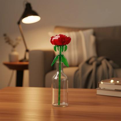 Imagem de Blocos De Montar Flor Rosa Vermelha Transparente 60 Peças - Castela