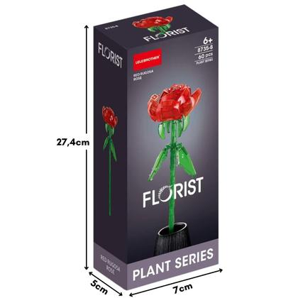 Imagem de Blocos De Montar Flor Rosa Vermelha Transparente 60 Peças - Castela