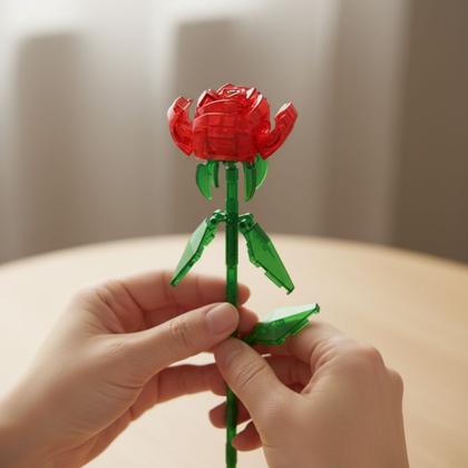 Imagem de Blocos De Montar Flor Rosa Vermelha Transparente 60 Peças - Castela