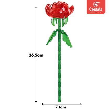 Imagem de Blocos De Montar Flor Rosa Vermelha Transparente 60 Peças - Castela