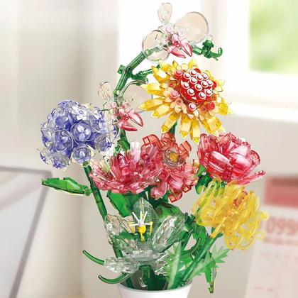 Imagem de Blocos De Montar Flor Rosa Vermelha Transparente 60 Peças - Castela