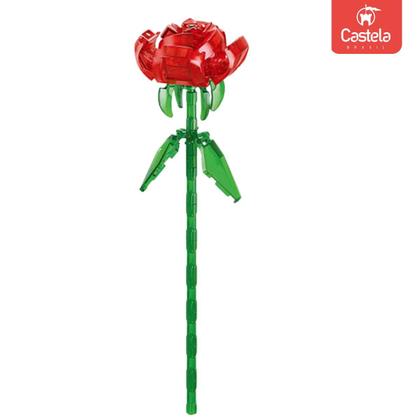 Imagem de Blocos De Montar Flor Rosa Vermelha Transparente 60 Peças - Castela