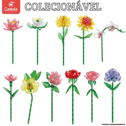 Imagem de Blocos De Montar Flor Rosa Vermelha Transparente 60 Peças - Castela