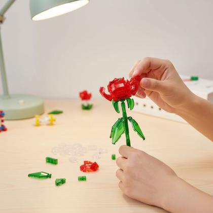 Imagem de Blocos De Montar Flor Rosa Vermelha Transparente 60 Peças - Castela