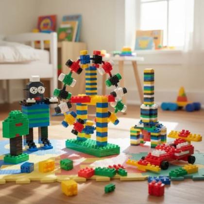 Imagem de Blocos de Montar Infantil Happy Blocs Caixa com 600pçs Educativas