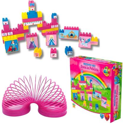 Imagem de Blocos de Montar Infantil Menina 48 Peças + Mola Maluca Brinquedo