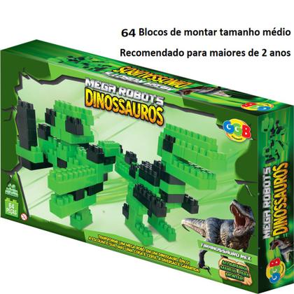 Imagem de Blocos de Montar Kit 64 Peças Brinquedo Educativo Dinossauro