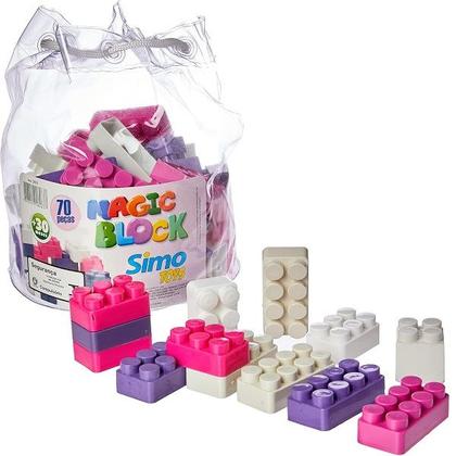 Imagem de Blocos de Montar Magic BLOCK Rosa 70 Peças Simo TOYS