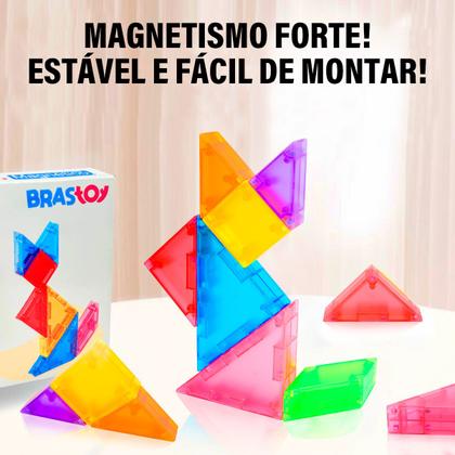 Imagem de Blocos De Montar Magnético Tangram Brastoy Brinquedo Educativo Infantil Formas Geometricas Escolar Pedagógico