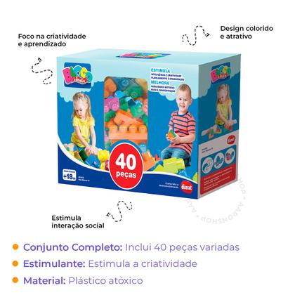 Imagem de Blocos de Montar Mais Blocos 40 Peças Criatividade Infantil