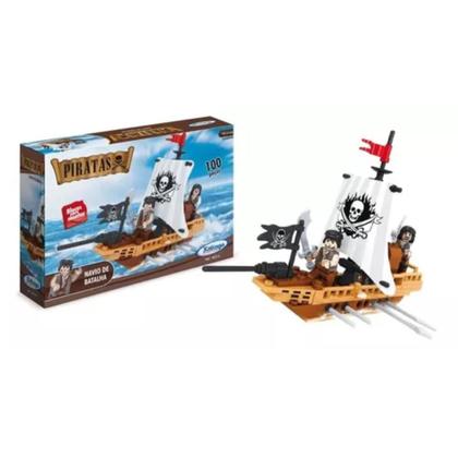 Imagem de Blocos De Montar Navio De Batalha Piratas Xalingo 100 Peças