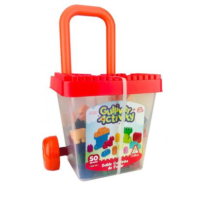 Imagem de Blocos Gulliver Activity Balde Carrinho De Puxar Com 50 Peças Original 5032