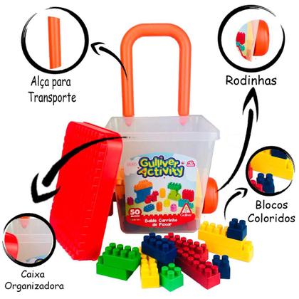 Imagem de Blocos Gulliver Activity Balde Carrinho De Puxar Com 50 Peças Original 5032