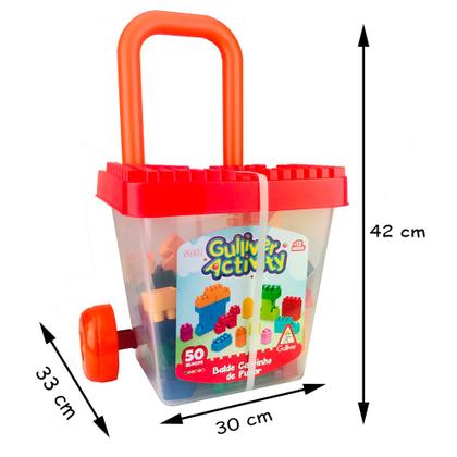 Imagem de Blocos Gulliver Activity Balde Carrinho De Puxar Com 50 Peças Original 5032