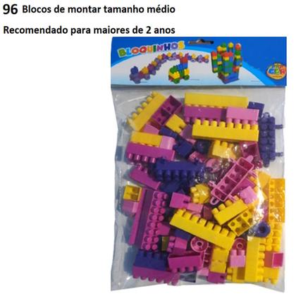 Imagem de Blocos Monta Monta Rosa 96 Peças Brinquedo Infantil Meninas