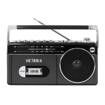 Imagem de Bluetooth Boombox Victrola Mini com leitor de cassetes cinza